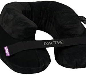 Cabeau Air TNE Inflatable Travel Neck Pillow Lightweight Inflatable Core, Customized Fit, Adjustable Chin Strap, with Compact Carrying Case for Comfort On-The-Go (Midnight Black)