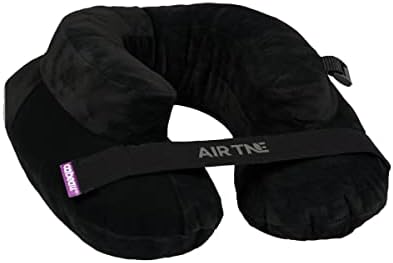 Cabeau Air TNE Inflatable Travel Neck Pillow Lightweight Inflatable Core, Customized Fit, Adjustable Chin Strap, with Compact Carrying Case for Comfort On-The-Go (Midnight Black)