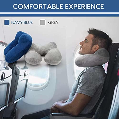 HITSZS Inflatable Travel Pillow for Airplane Inflatable Neck Pillow for Traveling with Soft Velvet Washable Cover for Sleeping, Airplane,Train, Car, Office, Contoured Eye Masks, Earplugs - Image 2