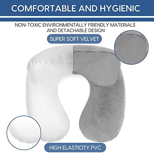 HITSZS Inflatable Travel Pillow for Airplane Inflatable Neck Pillow for Traveling with Soft Velvet Washable Cover for Sleeping, Airplane,Train, Car, Office, Contoured Eye Masks, Earplugs - Image 5