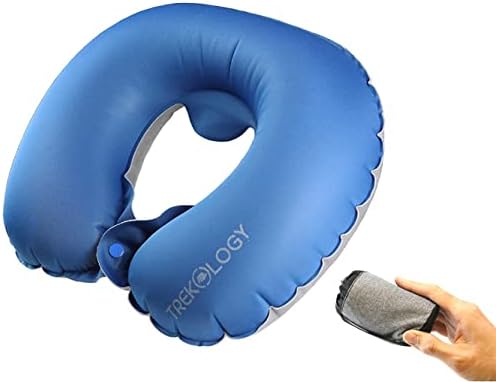 TREKOLOGY Inflatable Neck Pillow for Travel - Ultimate Comfort and Support for Airplanes, Cars, and More - Ergonomic Design for Restful Sleep and Neck Relief - Essential Travel Accessory