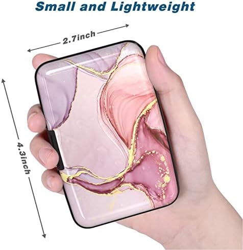 Atufsuat Credit Card Holder, Mini Aluminum Wallet RFID Blocking Slim Metal Hard Case for Women Men, Pink Marble - Image 3
