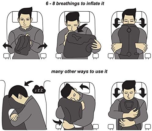 Inflatable Travel Air Pillow for Sleeping to Avoid Neck and Shoulder Pain, Comfortably Support Head and Lumbar, Used for Airplane, Car, Bus and Office (Grey) - Image 6