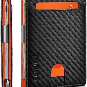 RUNBOX Slim Wallets for Men - Leather Money Clip Mens Wallet - RFID Blocking Front Pocket Bifold Wallet - Minimalist Credit Card Holder with Gift Box