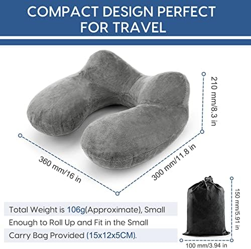 HITSZS Inflatable Travel Pillow for Airplane Inflatable Neck Pillow for Traveling with Soft Velvet Washable Cover for Sleeping, Airplane,Train, Car, Office, Contoured Eye Masks, Earplugs - Image 6