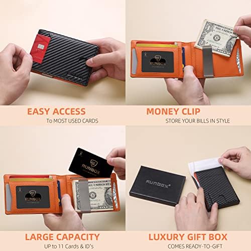 RUNBOX Slim Wallets for Men - Leather Money Clip Mens Wallet - RFID Blocking Front Pocket Bifold Wallet - Minimalist Credit Card Holder with Gift Box - Image 7