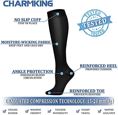 CHARMKING Compression Socks for Women & Men Circulation (8 Pairs) 15-20 mmHg is Best Support for Athletic Running,Hiking - Image 4
