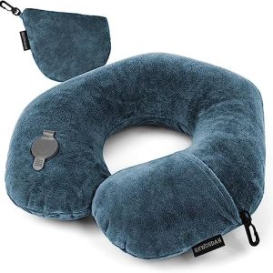 Rewondah Neck Pillows for Travel, Inflatable Travel Pillow, Inflatable Neck Pillow for Traveling Airplane with Soft Velour Washable Cover, U Shape Blow Up Neck Pillow for Airplanes Train Car Travel