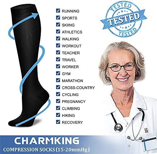 CHARMKING Compression Socks for Women & Men Circulation (8 Pairs) 15-20 mmHg is Best Support for Athletic Running,Hiking - Image 6