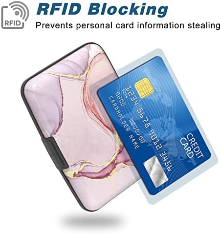 Atufsuat Credit Card Holder, Mini Aluminum Wallet RFID Blocking Slim Metal Hard Case for Women Men, Pink Marble - Image 2