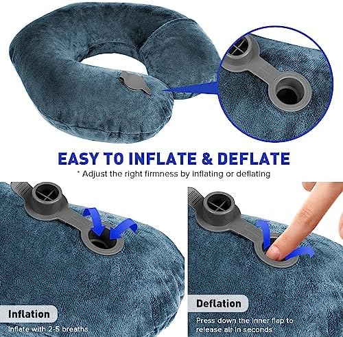 Rewondah Neck Pillows for Travel, Inflatable Travel Pillow, Inflatable Neck Pillow for Traveling Airplane with Soft Velour Washable Cover, U Shape Blow Up Neck Pillow for Airplanes Train Car Travel - Image 5