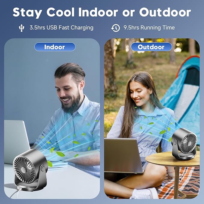 Desk Fan, Turbo Table Fan for Bedroom, 100-Speed Digital Display, Low Noise, 105° Adjustable Tilt, 7.5-inch, Rechargeable Battery, Wall-Mouted Design for Home, Office, Travel Dark Black - Image 3