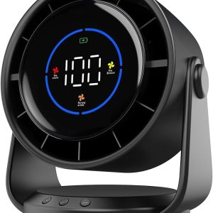 Desk Fan, Turbo Table Fan for Bedroom, 100-Speed Digital Display, Low Noise, 105° Adjustable Tilt, 7.5-inch, Rechargeable Battery, Wall-Mouted Design for Home, Office, Travel Dark Black