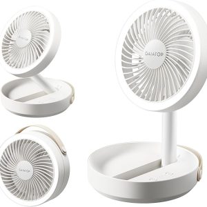 Gaiatop Foldable Small Desk Fan with LED Night Light, 6.8in Wireless 6000mAh Battery Powered Portable Fan USB Rechargeable, Bedroom Office Dorm Camping Travel Cruise Essentials, Gifts for Women Men